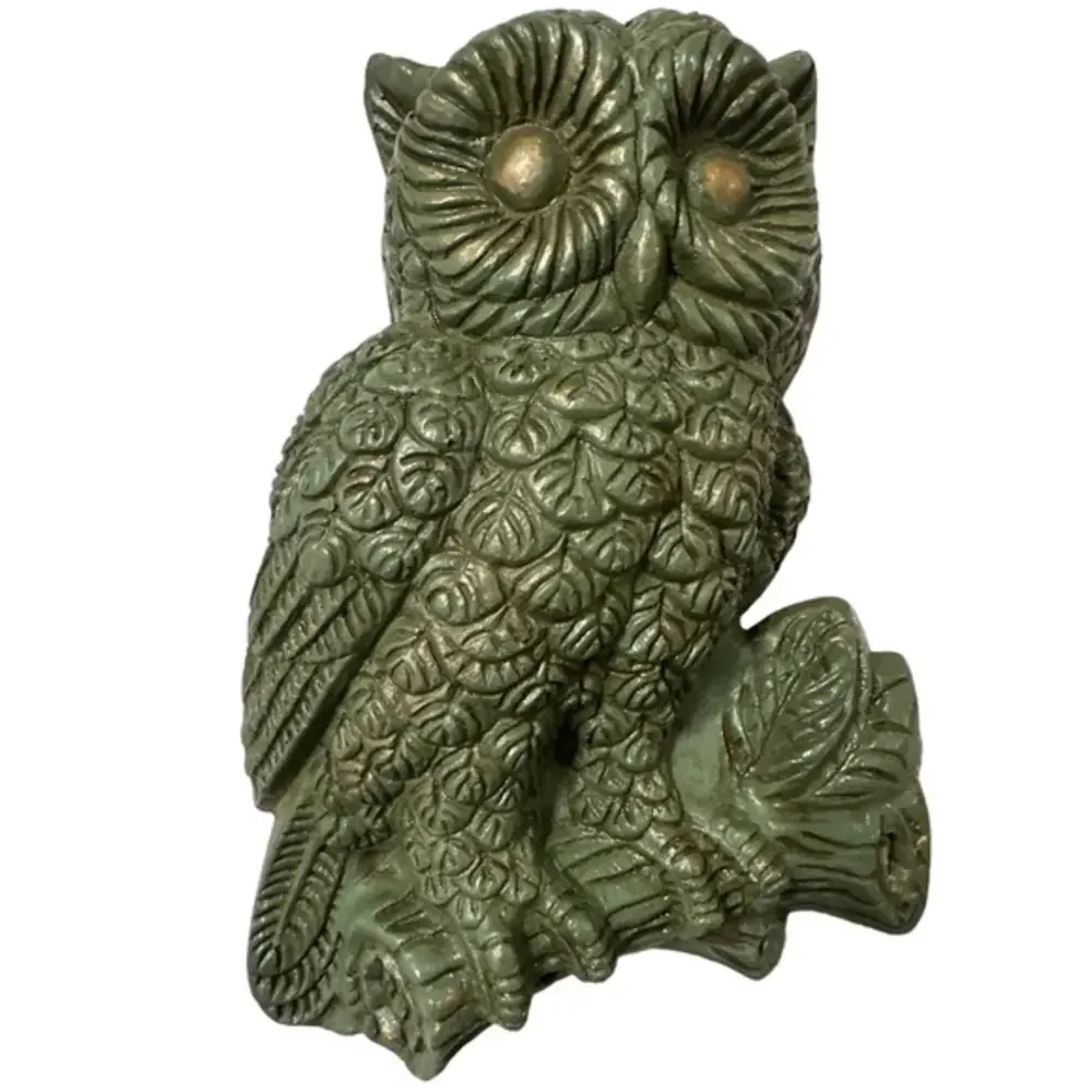 70's Homco Molded Resin Art Foam Owl Decor‎ MSM Vintage Avocado Green